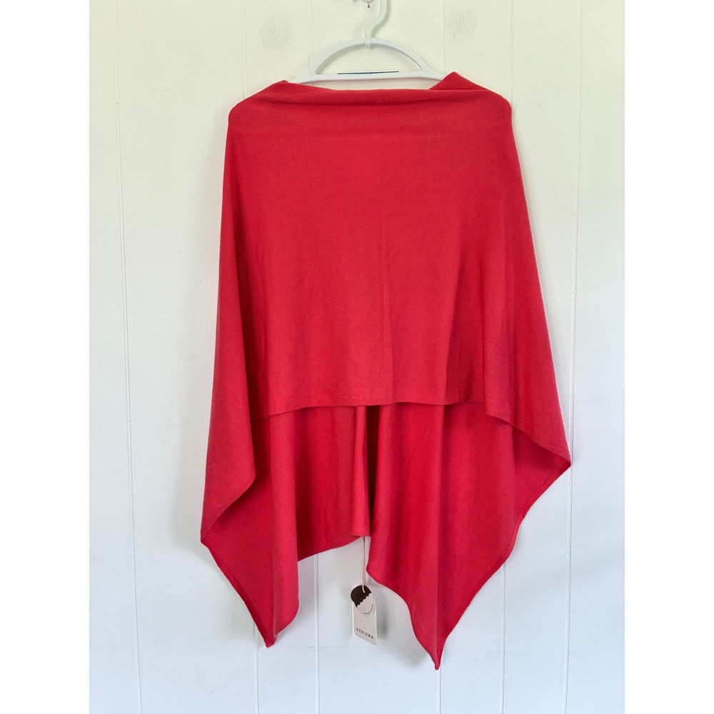Kerisma Ryker Poncho Watermelon Red Wool Blend V-Neck Knit Wrap O/S NWT